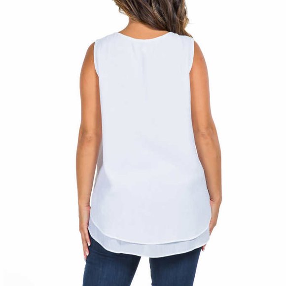 NWT Christina B Womens Sleeveless Double Layered Blouse White Size XL $40 3HL98 - Picture 2 of 3